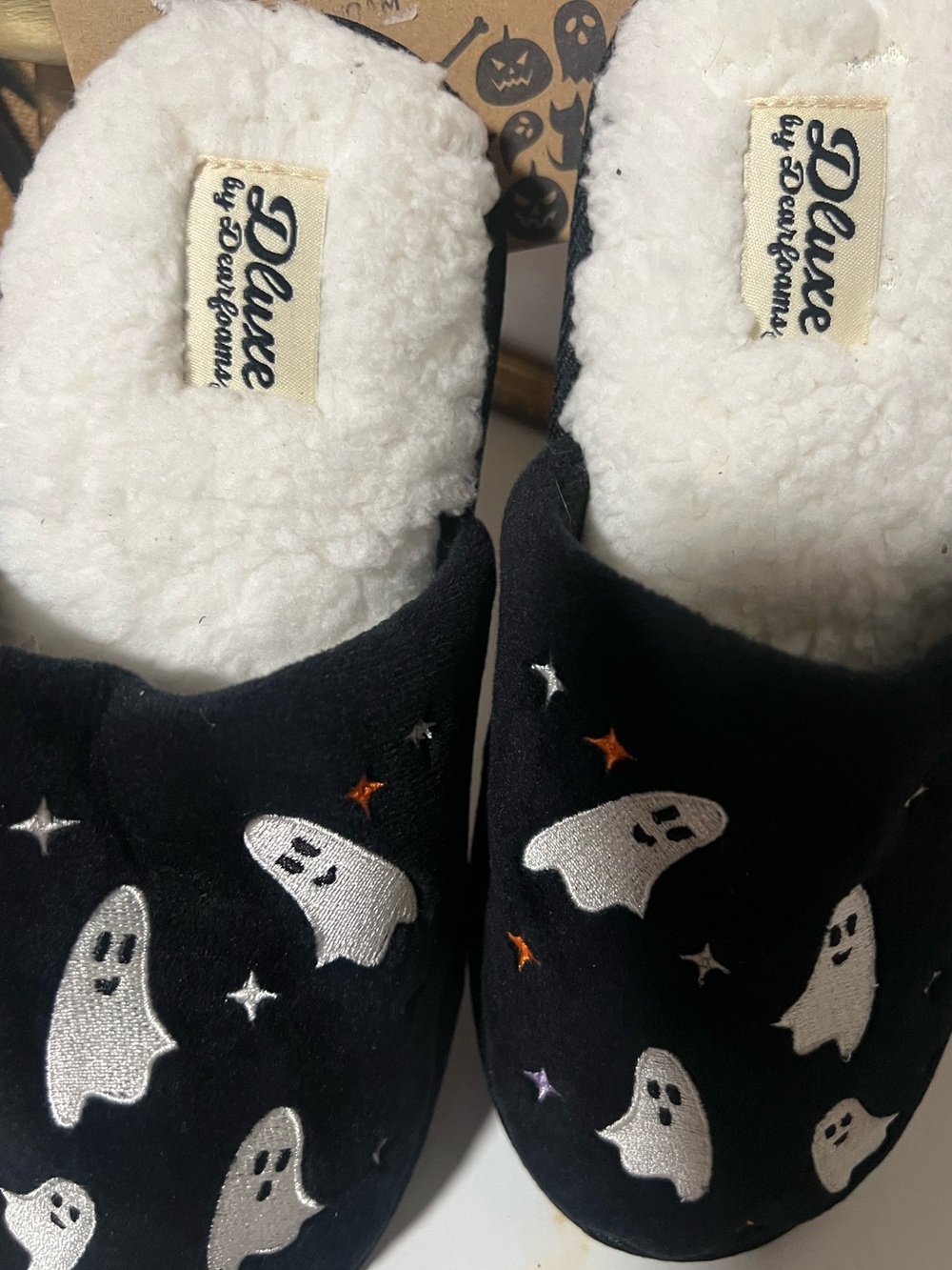 Womens Black Ghost Slip-On One-Piece Slippers